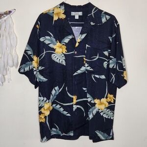 Vintage Tommy Bahama 100% Silk Palms Hawaiian Camp Shirt Large